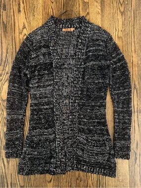 Belldini Black & White Marled Open-Front Cardigan